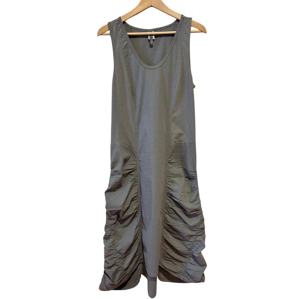 XCVI Midi Dress Size L Green Ruched Sleeveless High Low Lagenlook Boho Grunge